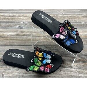 Xmistuo Slip On Slide Low Heel Butterfly Sandals Pink Foam Sole Size 7 Cute Boho